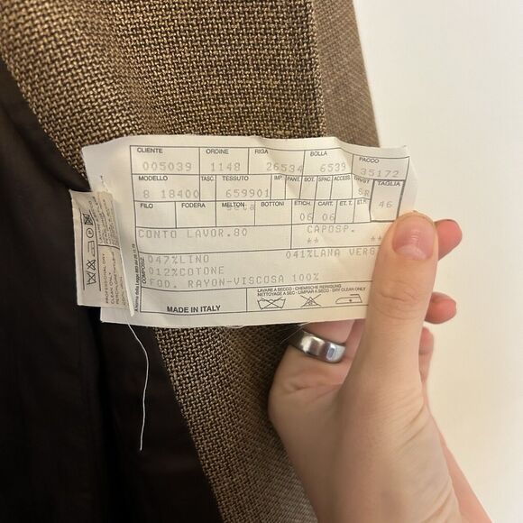 Salvatore‎ Ferragamo Women's Blazer Jacket Vintage Brown Linen Wool Cotton US 12 - Picture 6 of 9